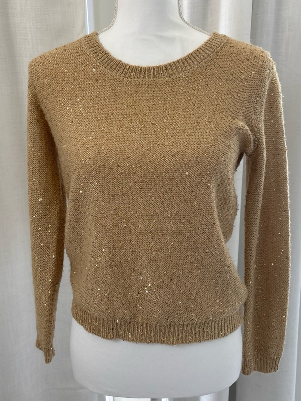 a.n.a Camel Sequin Crewneck Sweater